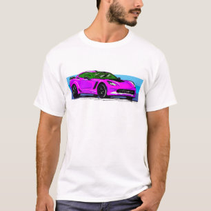 Corvette C7 Roze Sportscar met Blauwe Streep T-shirt