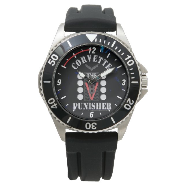 Corvette de V8 Punisher Zwart/Blauw Horloge (Voorkant)