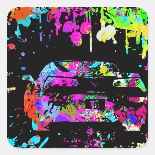 Corvette Paint Splatter Graffiti Effect Vierkante Sticker (Voorkant)