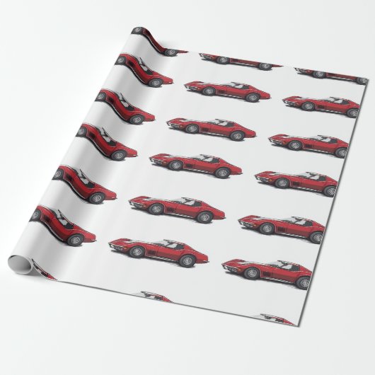 Corvette Red Wrapping Paper Cadeaupapier (Uitgerold)