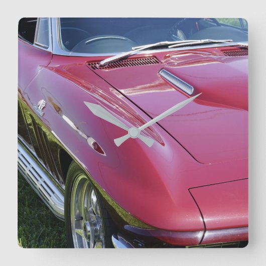 Corvette Retro Man Cave Vierkante Klok (Voorkant)