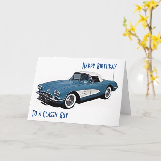 *CORVETTE STYLE* Birthday wil een CLASSIC GUY Kaart (Gele Bloem)