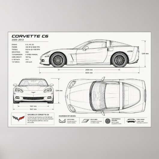 Corvette technische ontwerp poster (Voorkant)