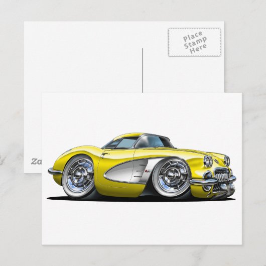 Corvette Yellow Car Briefkaart (Voorkant / Achterkant)