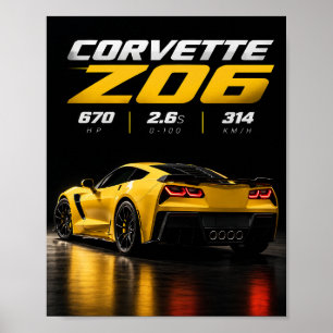 Corvette Z06 Gele Sportauto – Amerikaanse Prestati Poster
