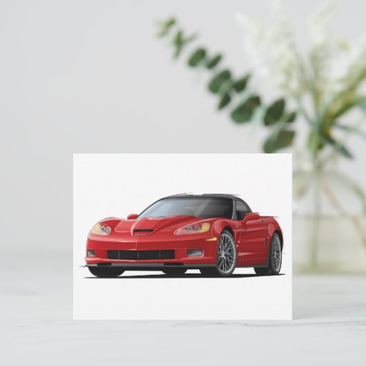 Corvette ZR1 rode auto Briefkaart (Staand voorkant)