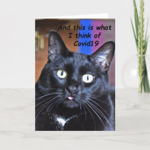 Corvid19 Zwarte kat met zijn tong uit - Kunst Kaart