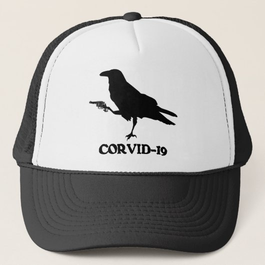 CORVID-19 Trucker Hat, wit en zwart Trucker Pet (Voorkant)