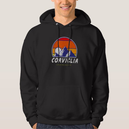 Corviglia Graubünden Zwitserland Retro 80s Ski Ho Hoodie (Voorkant)