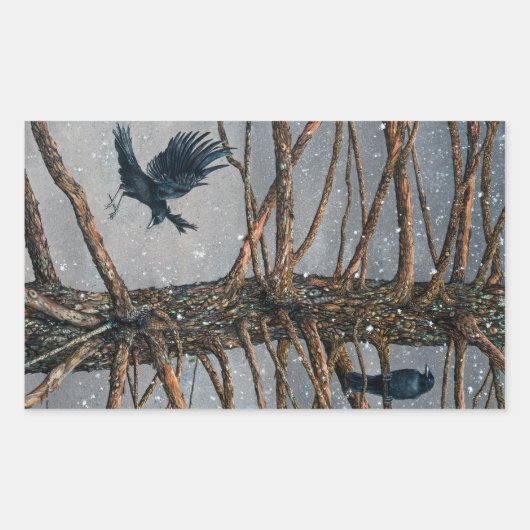 Corvus Corvidae en de Ceder Rechthoekige Sticker (Voorkant)