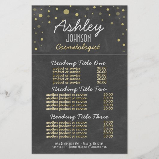 Cosemtoloog Chalkboarddiensten en prijsstelling (Voorkant)