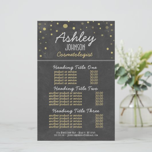 Cosemtoloog Chalkboarddiensten en prijsstelling (Staand voorkant)