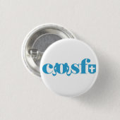 Cosfu - witte logo met platbinding ronde button 3,2 cm (Voorkant /achterkant)