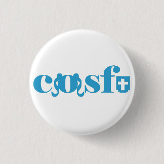 Cosfu - witte logo met platbinding ronde button 3,2 cm