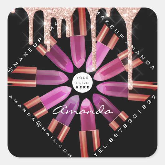 Cosmetic Makeup Artist Roze Lipstick Logo Vierkante Sticker (Voorkant)