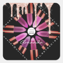 Cosmetic Makeup Artist Roze Lipstick Logo Vierkante Sticker
