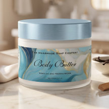 Cosmetica Body Butter Pot Label Blauw Marmer & Gou