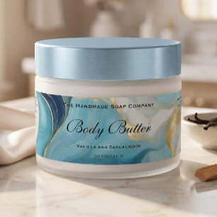 Cosmetica Body Butter Pot Label Blauw Marmer & Gou Waterfles Etiket