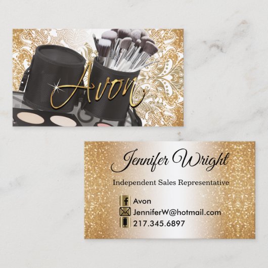 Cosmetica en Gold Glitter - Avon Visitekaartje (Voorkant / Achterkant)