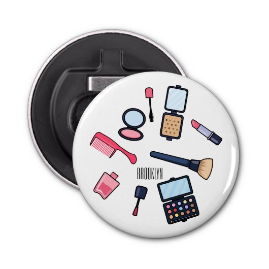 Cosmetica/make-up cartoon illustratie button flesopener (Voorkant)