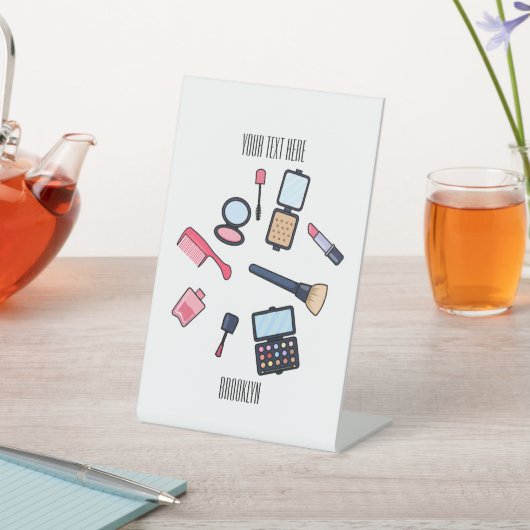 Cosmetica/make-up cartoon illustratie reclamebord met voetstuk (Insitu)