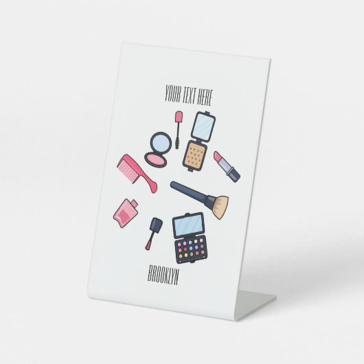 Cosmetica/make-up cartoon illustratie reclamebord met voetstuk (Voorkant)