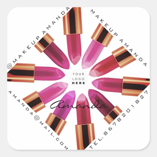 Cosmetica Makeup Gold Pink Lipstick Logo Shop Vierkante Sticker (Voorkant)