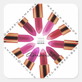 Cosmetica Makeup Gold Pink Lipstick Logo Shop Vierkante Sticker