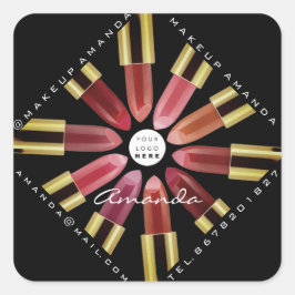 Cosmetica Makeup Roos Gold Lipsticks Black Vierkante Sticker