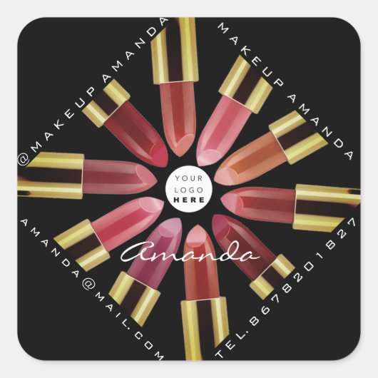 Cosmetica Makeup Roos Gold Lipsticks Black Vierkante Sticker (Voorkant)