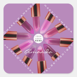 Cosmetica Makeup Roos Gold Lipsticks Lavender Vierkante Sticker