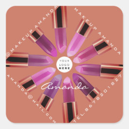 Cosmetica Makeup Roos Gold Lipsticks Logo Winkelen Vierkante Sticker