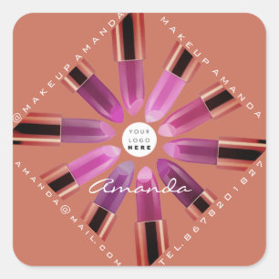 Cosmetica Makeup Roos Gold Lipsticks Logo Winkelen Vierkante Sticker