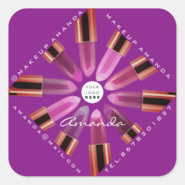 Cosmetica Makeup Roos Gold Lipsticks Violet Vierkante Sticker