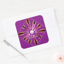Cosmetica Makeup Roos Gold Lipsticks Violet Vierkante Sticker