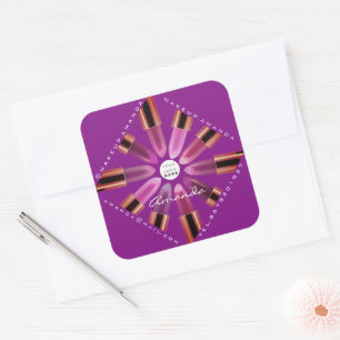 Cosmetica Makeup Roos Gold Lipsticks Violet Vierkante Sticker