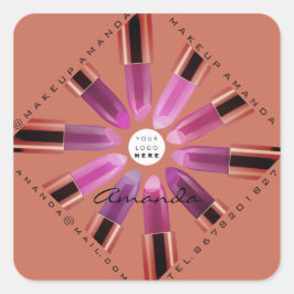 Cosmetica Makeup Roos Gold Pink Lipstick Logo Wink Vierkante Sticker