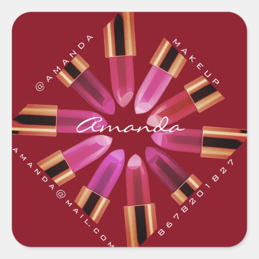 Cosmetica Makeup Roos Roze lipstick Gold Vierkante Sticker (Voorkant)