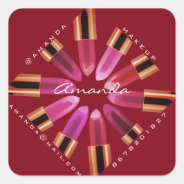 Cosmetica Makeup Roos Roze lipstick Gold Vierkante Sticker
