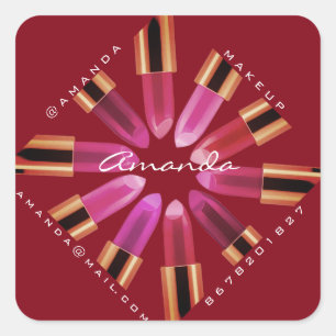 Cosmetica Makeup Roos Roze lipstick Gold Vierkante Sticker
