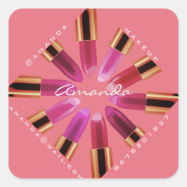 Cosmetica Makeup Roos Roze lipstick insta Vierkante Sticker