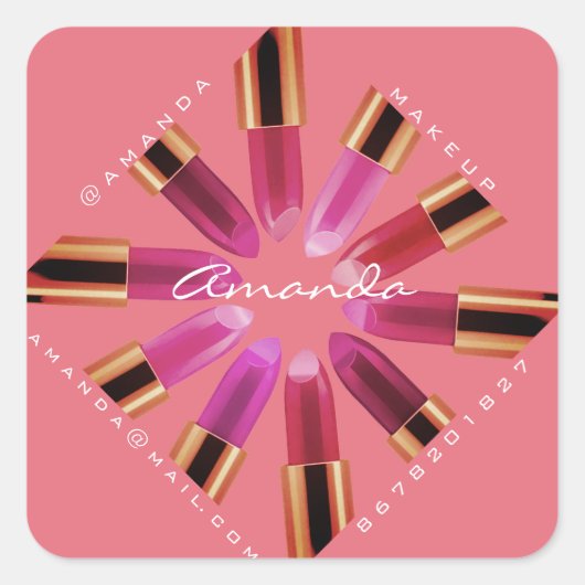 Cosmetica Makeup Roos Roze lipstick insta Vierkante Sticker (Voorkant)