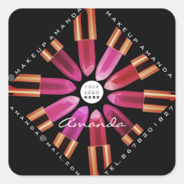 Cosmetica Makeup Shop Gold Pink Lipstick Black Vierkante Sticker