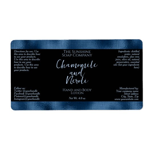 Cosmetica of zeep Verpakkingsetiket - Zwart en Bla Etiket (Voorkant)