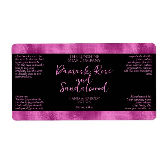 Cosmetica of zeep Verpakkingsetiket Zwart + Fuchsi Etiket (Voorkant)