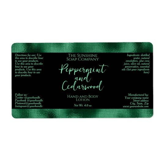 Cosmetica of zeep verpakkingslabel - zwart + groen etiket (Voorkant)