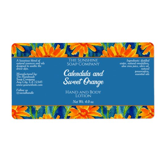 Cosmeticaverpakkingslabel - Blauw & Sinaasappel Etiket (Voorkant)