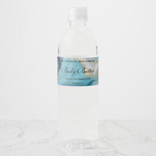 Cosmetics Jar Label - Blauw Marmer en Goud Waterfles Etiket (Voorkant)