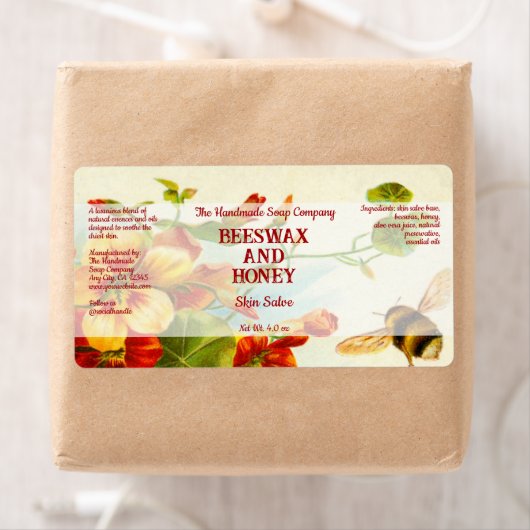 Cosmetics Jar Label - Honeybee & Flowers 2 (Insitu)