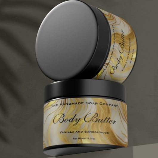 Cosmetics Jar Label - Ivoor Marmer en Goud Waterfles Etiket